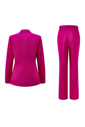 Fuchsia 2-Piece One Button Notched Lapel Women Suits